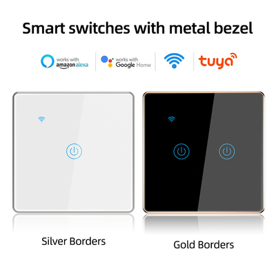 سوئیچ هوشمند Metal Bezel Tuya 600W 2 Gang Touch Dimmer App Control Voice