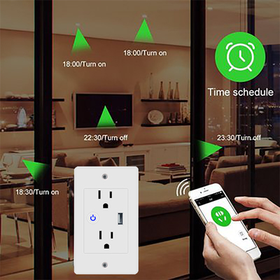 سوکت دیواری هوشمند Google Home Alexa Universal Tuya Wifi با 1 USB
