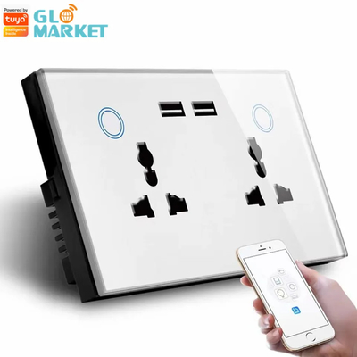 سوئیچ WiFi خانه هوشمند Tuya سوکت دو سوکت دیواری نظارت بر جریان سوکت شارژر USB