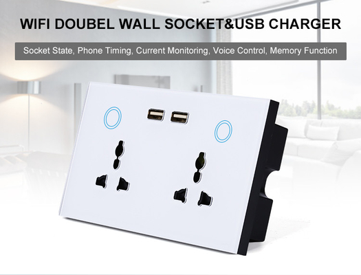 سوئیچ WiFi خانه هوشمند Tuya سوکت دو سوکت دیواری نظارت بر جریان سوکت شارژر USB