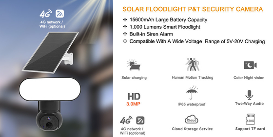 دوربین هوشمند Floodlight Wifi 4G Solar Security دوربین 3 مگاپیکسلی ردیابی حرکت دو طرفه صوتی