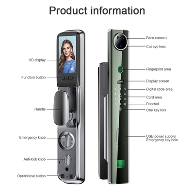4200mah باتری لیتیوم بزرگ قفل درب هوشمند با دوربین نظارت چشم گربه