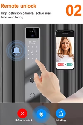 فروش داغ قفل درب هوشمند سیاه با تشخیص چهره و اینترفون فعال