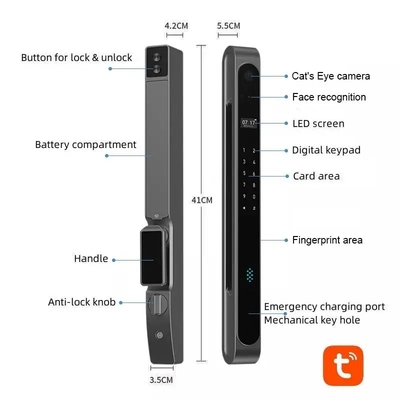 گلومارکت درب بیرونی ضد آب Ip68 قفل های هوشمند دیجیتال الکترونیک تویا اثر انگشت آلومینیوم فولاد قفل درب شیشه ای