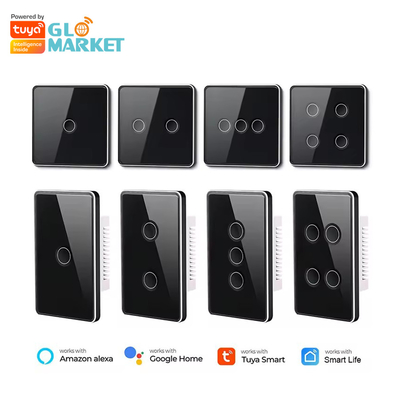 گلومارکت Tuya Zigbee/wifi EU شیشه خشکی دکمه خمیده لمسی روشنایی سوئیچ 1/2/3/4 باند Wifi Switch دیوار کار با گوگل الکسا