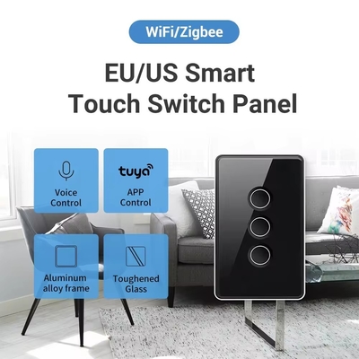 گلومارکت Tuya Zigbee/wifi EU شیشه خشکی دکمه خمیده لمسی روشنایی سوئیچ 1/2/3/4 باند Wifi Switch دیوار کار با گوگل الکسا