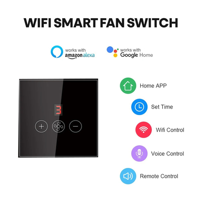 Glomarket Tuya Smart Wifi Ceiling Fan Switch Eu Standard Glass Touch Wall App کنترل از راه دور سوئیچ سرعت فن الکتریکی
