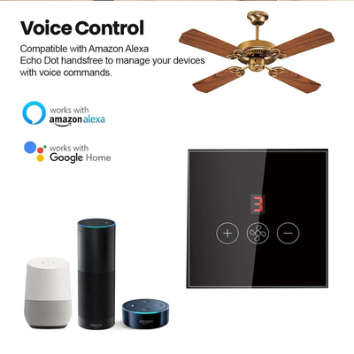 Glomarket Tuya Smart Wifi Ceiling Fan Switch Eu Standard Glass Touch Wall App کنترل از راه دور سوئیچ سرعت فن الکتریکی