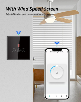 Glomarket Tuya Smart Wifi Ceiling Fan Switch Eu Standard Glass Touch Wall App کنترل از راه دور سوئیچ سرعت فن الکتریکی