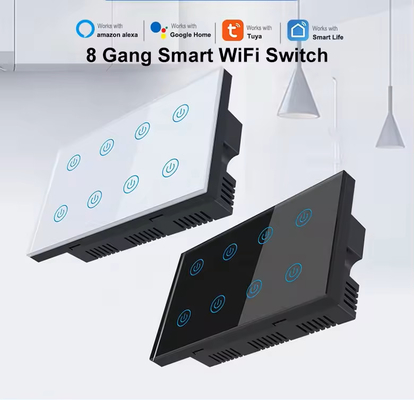 گلومارکت خانه هوشمند 8 گانگ سوئیچ دیواری استاندارد ایالات متحده APP صدای تویا کنترل از راه دور بی سیم سوئیچ دیوار لمس نور