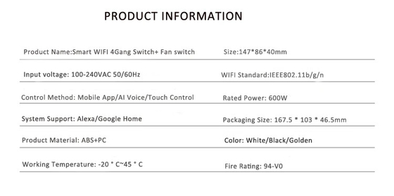 گلومارکت تویا Smart Wall Touch Switch پانل شیشه ای چراغ الکتریکی و فن سوئیچ Smart Life کنترل صوتی الکسا