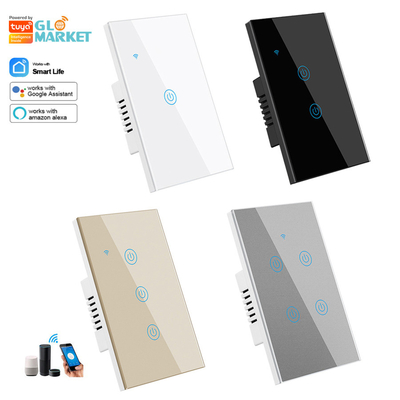 گلومارکت محصولات طراحی جدید تویا Smart Wifi Switch Wall Us صفحه لمسی شیشه ای استاندارد روشنای سوئیچ پشتیبانی اپلیکیشن کنترل از راه دور