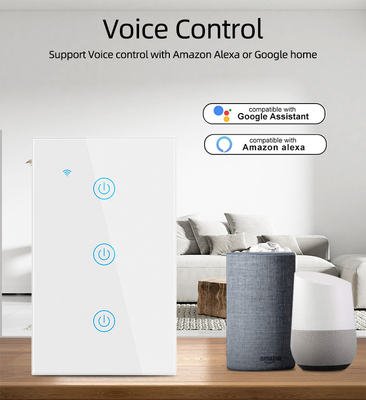 گلومارکت محصولات طراحی جدید تویا Smart Wifi Switch Wall Us صفحه لمسی شیشه ای استاندارد روشنای سوئیچ پشتیبانی اپلیکیشن کنترل از راه دور