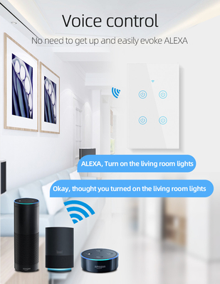 گلومارکت محصولات طراحی جدید تویا Smart Wifi Switch Wall Us صفحه لمسی شیشه ای استاندارد روشنای سوئیچ پشتیبانی اپلیکیشن کنترل از راه دور