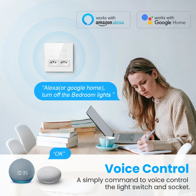 گلومارکت Smart Wifi برزیل استاندارد Smart Home تویا Smart 4 Gang Switch And Socket Wifi Smart Wall Socket با الکسا کار می کند