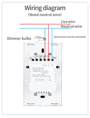گلومارکت ایالات متحده استاندارد Dimmer بدون سیم سوئیچ الکتریکی Smart Switch هوشمند دیوار Dimmer روشنایی سوئیچ هوشمند خانه اتوماسیون