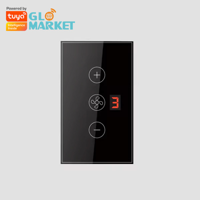 اپلیکیشن Glomarket Tuya کنترل از راه دور صدا صفحه نمایش سطح 5 سرعت باد ایالات متحده استاندارد فنر سقف وای فای شیشه ای سوئیچ دیوار لمس