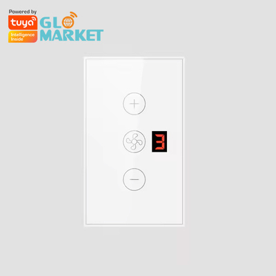 اپلیکیشن Glomarket Tuya کنترل از راه دور صدا صفحه نمایش سطح 5 سرعت باد ایالات متحده استاندارد فنر سقف وای فای شیشه ای سوئیچ دیوار لمس